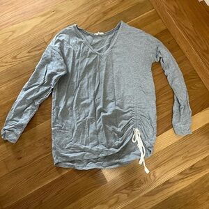 LOFT Heather Gray V-Neck Top with Drawstring